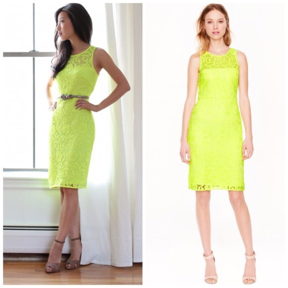 Jcrew lace sheath dress neon yellow 00 a8182